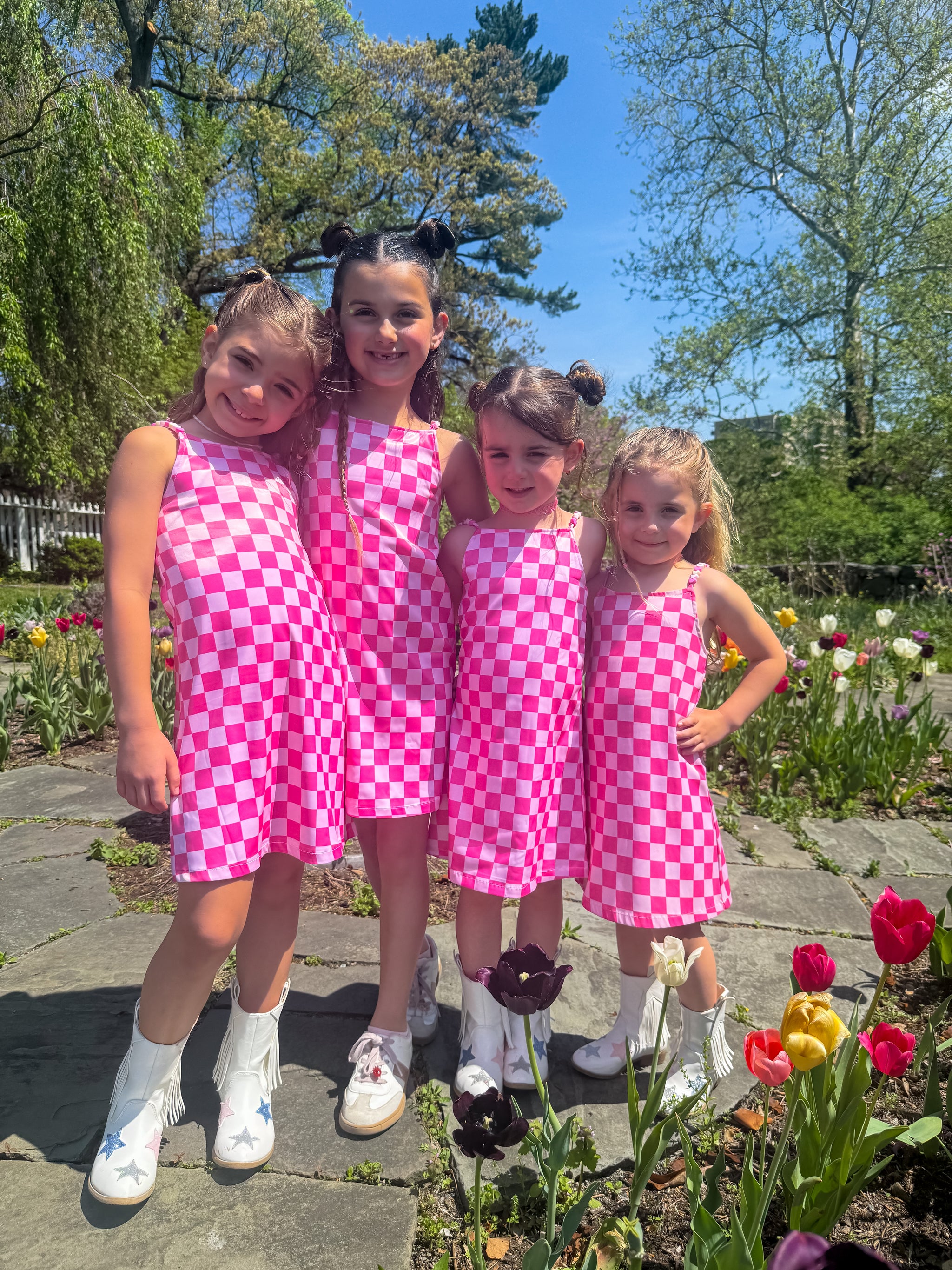 Pink Checkered Beaded Summer Dress – Ellie + Mila