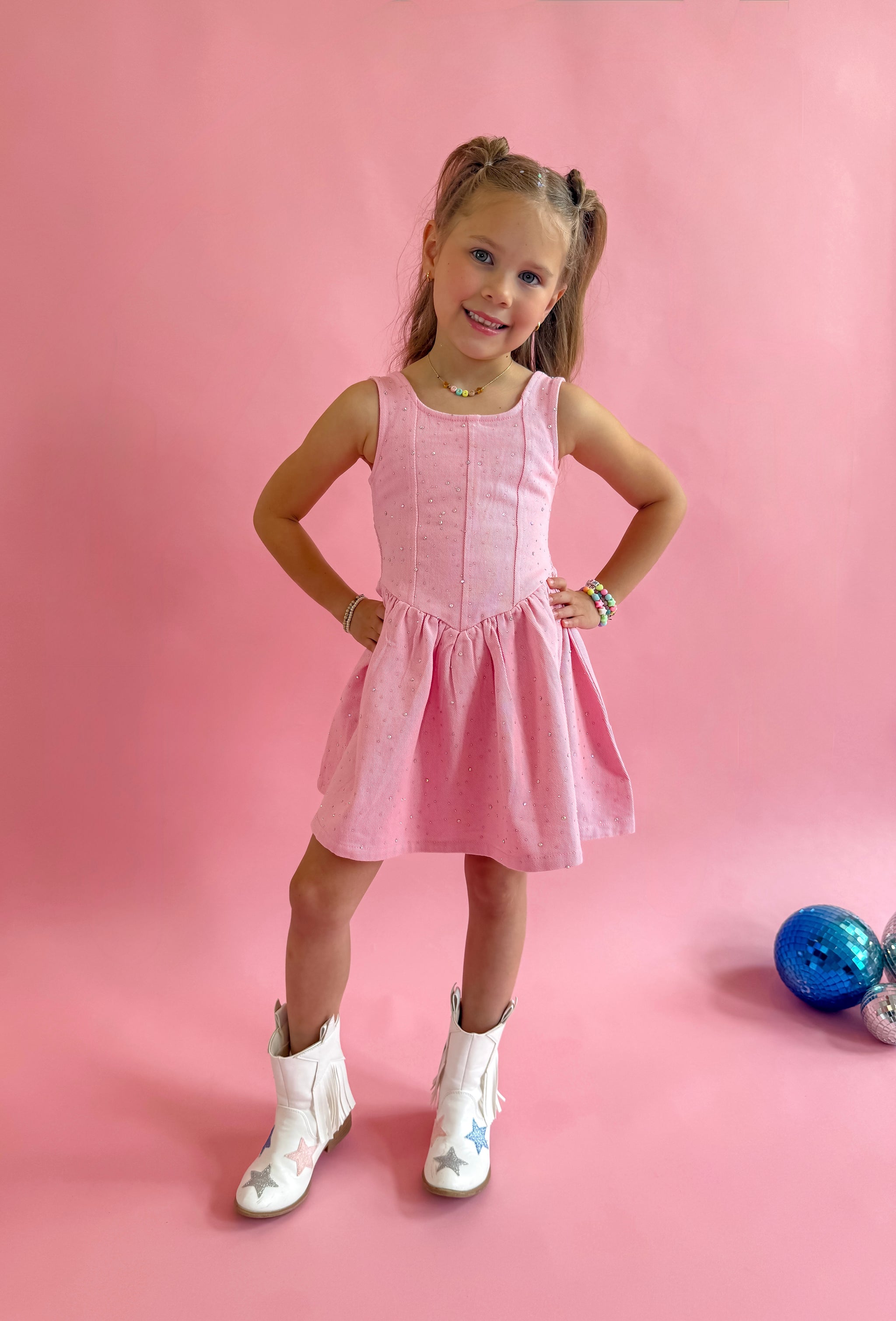 Pink Denim Sparkle Dress✨