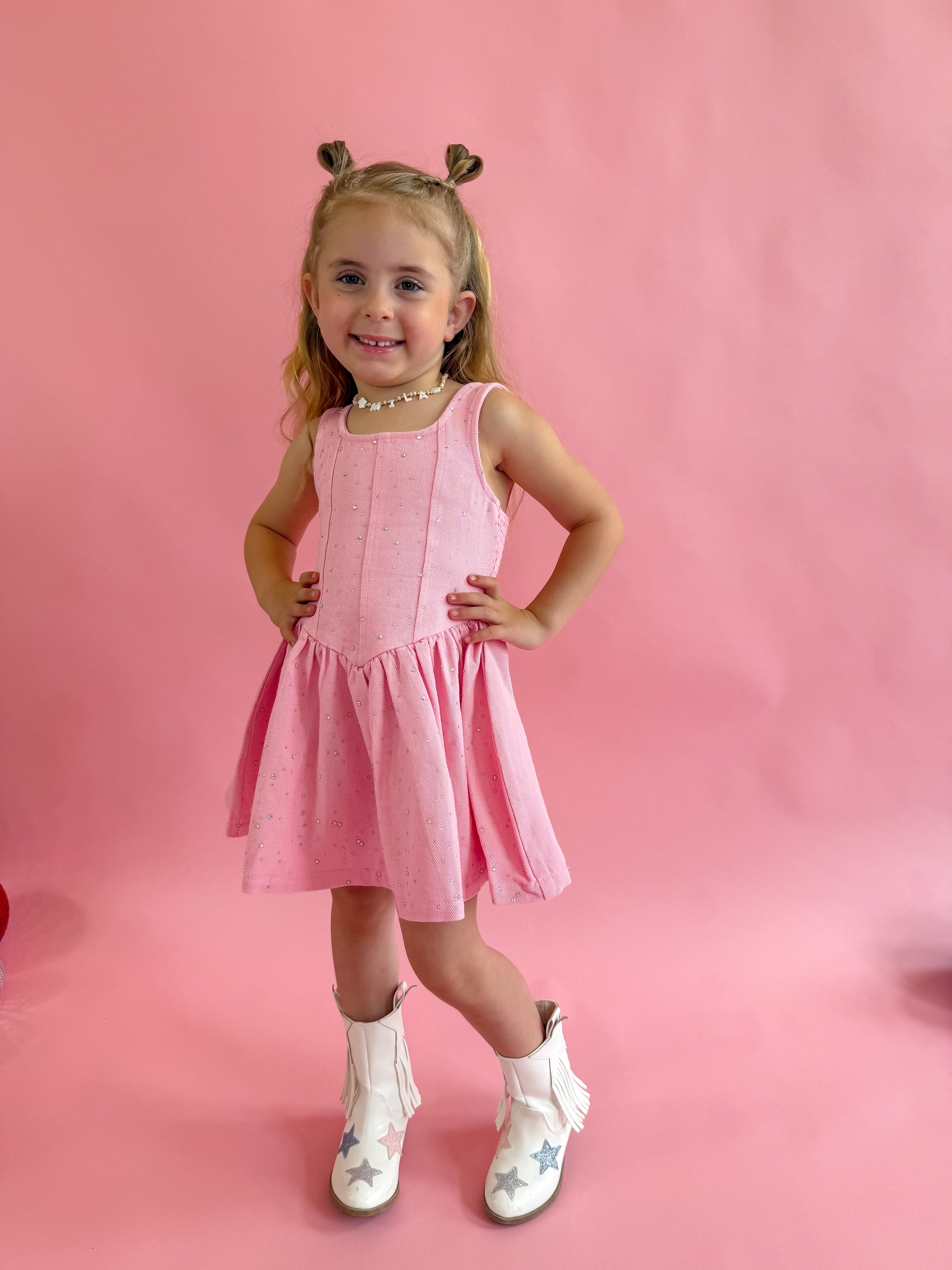 girls pink denim dress Lola + The Boys Pink Princess Ruffle Denim Dress, Hot Pink / 8